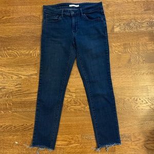 Levi's 711 Skinny Dark Indigo Jeans With Fray Hem
